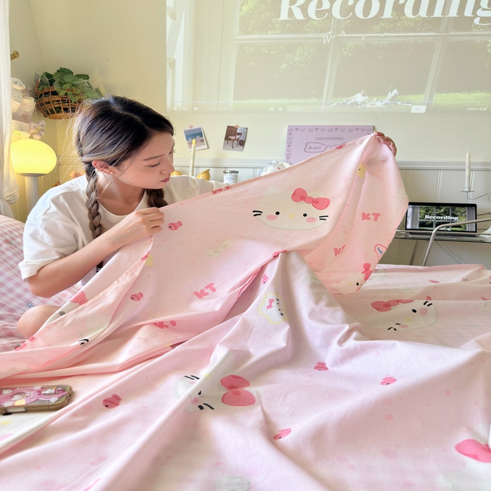 91家纺网 家纺一手货源 找家纺 Sweet dreams甜梦 2025新款全棉纯棉卡通印花睡袋酒店一体式全棉旅行睡袋 粉色猫猫