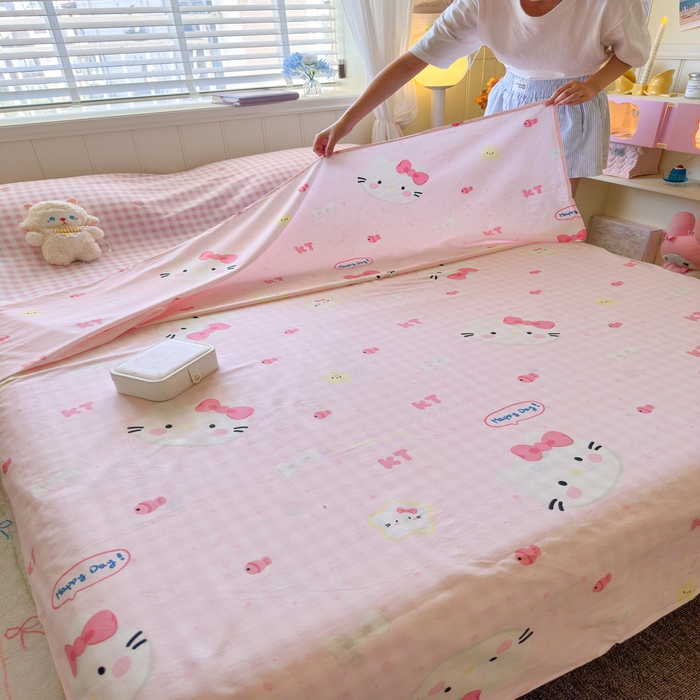 91家纺网 家纺一手货源 找家纺 Sweet dreams甜梦 2025新款全棉纯棉卡通印花睡袋酒店一体式全棉旅行睡袋 粉色猫猫