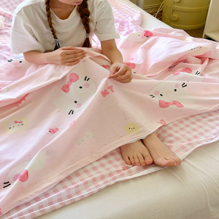 91家纺网 家纺一手货源 找家纺 Sweet dreams甜梦 2025新款全棉纯棉卡通印花睡袋酒店一体式全棉旅行睡袋 粉色猫猫