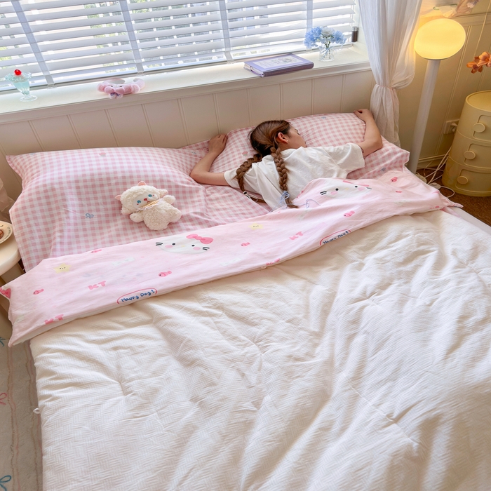 91家纺网 家纺一手货源 找家纺 Sweet dreams甜梦 2025新款全棉纯棉卡通印花睡袋酒店一体式全棉旅行睡袋 粉色猫猫