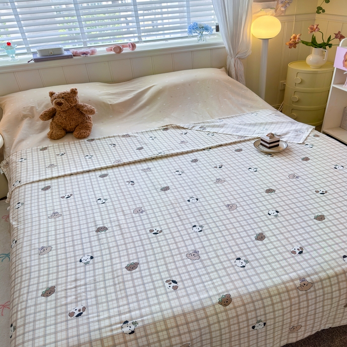 91家纺网 家纺一手货源 找家纺 Sweet dreams甜梦 2025新款全棉纯棉卡通印花睡袋酒店一体式全棉旅行睡袋 格子小狗