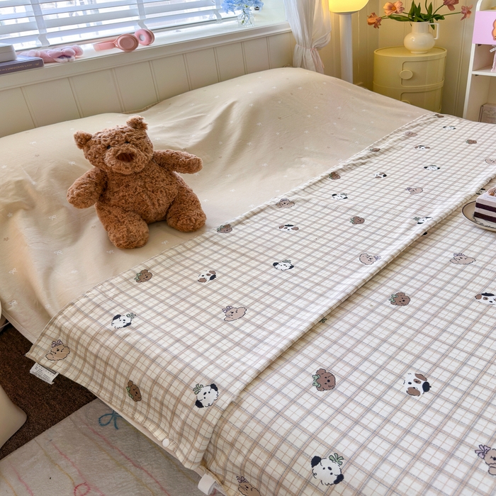 91家纺网 家纺一手货源 找家纺 Sweet dreams甜梦 2025新款全棉纯棉卡通印花睡袋酒店一体式全棉旅行睡袋 格子小狗