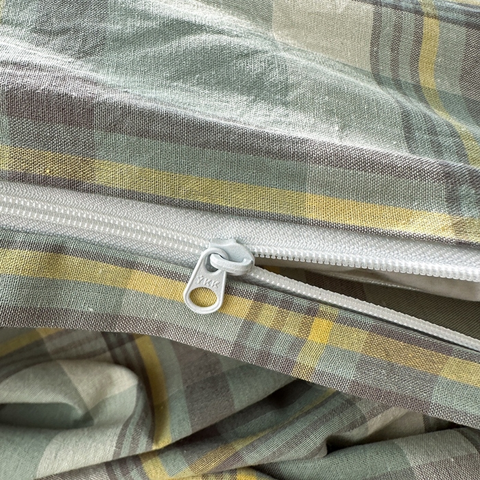 91家纺网 家纺一手货源 找家纺 尚品本色2025年新款简约风全棉水洗棉格子条纹系列四件套 莫妮卡-绿