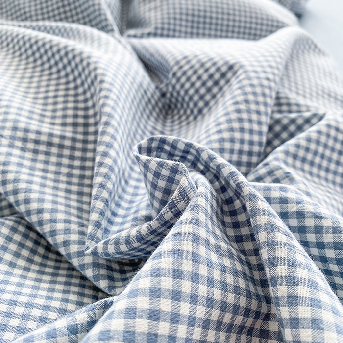 91家纺网 家纺一手货源 找家纺 尚品本色2025年新款简约风全棉水洗棉格子条纹系列四件套 浅蓝密格