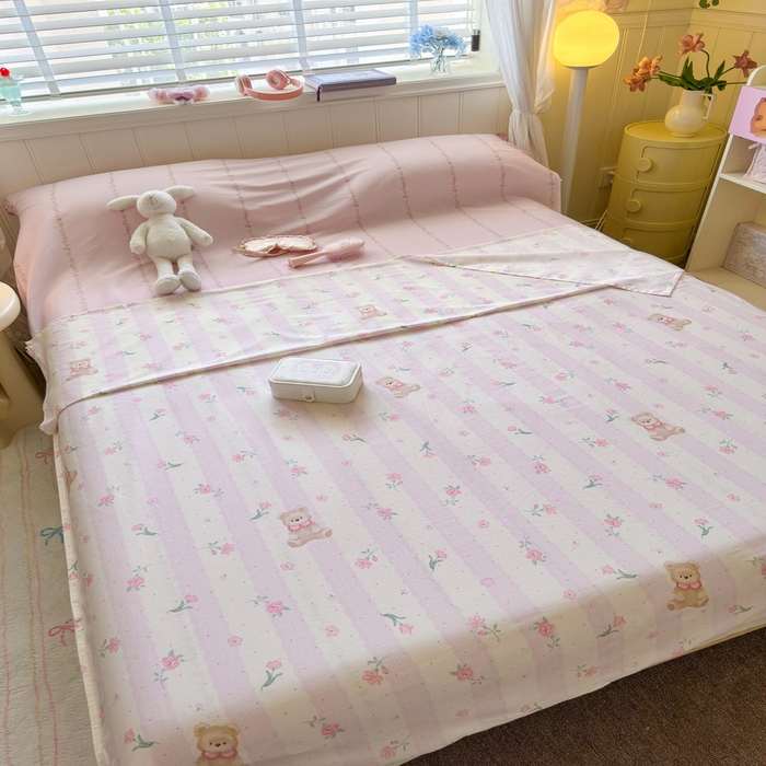 91家纺网 家纺一手货源 找家纺 Sweet dreams甜梦 2025新款全棉纯棉卡通印花睡袋酒店一体式全棉旅行睡袋 花花小熊