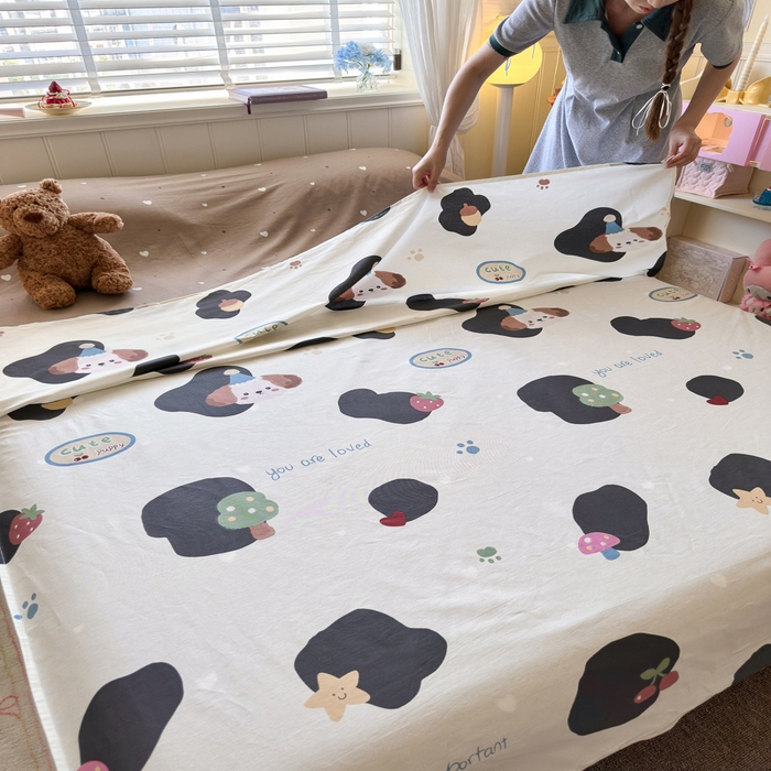 91家纺网 家纺一手货源 找家纺 Sweet dreams甜梦 2025新款全棉纯棉卡通印花睡袋酒店一体式全棉旅行睡袋 蘑菇小狗