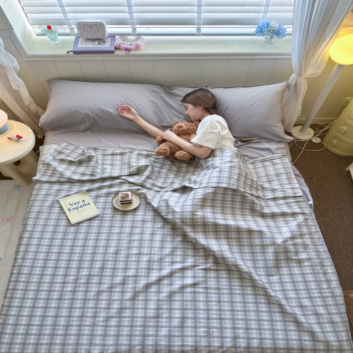 Sweet dreams甜夢 2025新款A(yù)類全棉純棉卡通印花睡袋酒店一體式全棉旅行睡袋 時尚格子