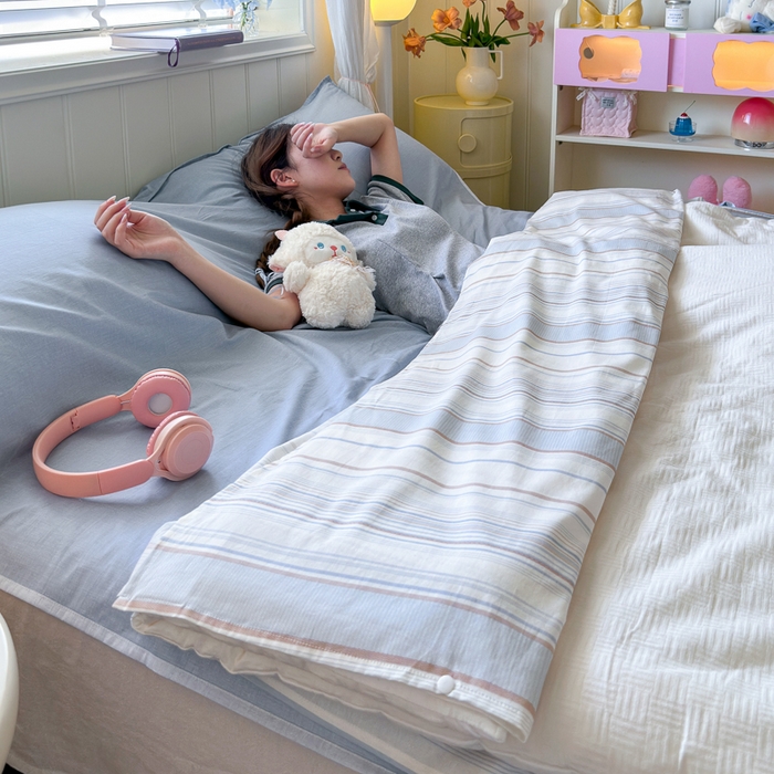 91家纺网 家纺一手货源 找家纺 Sweet dreams甜梦 2025新款全棉纯棉卡通印花睡袋酒店一体式全棉旅行睡袋 时尚条纹