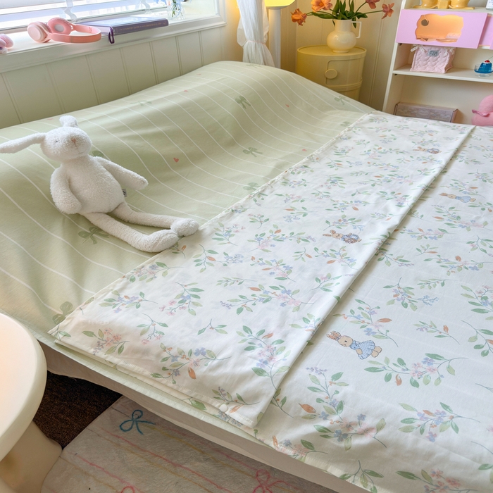 91家纺网 家纺一手货源 找家纺 Sweet dreams甜梦 2025新款全棉纯棉卡通印花睡袋酒店一体式全棉旅行睡袋 田园小兔