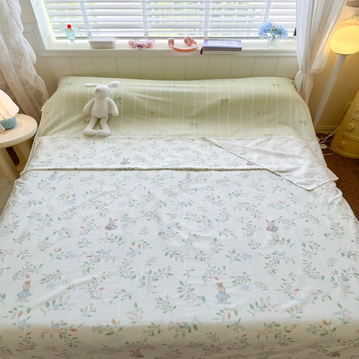 91家纺网 家纺一手货源 找家纺 Sweet dreams甜梦 2025新款全棉纯棉卡通印花睡袋酒店一体式全棉旅行睡袋 田园小兔