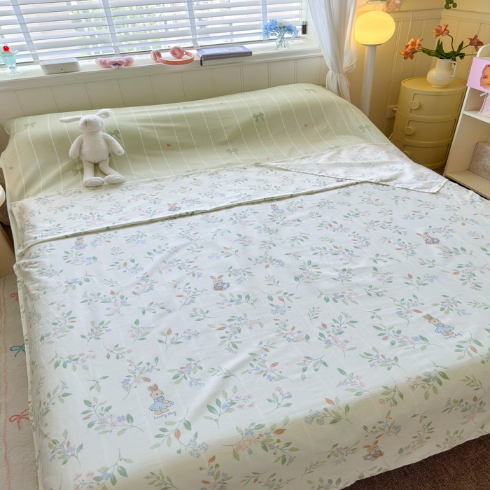 91家纺网 家纺一手货源 找家纺 Sweet dreams甜梦 2025新款全棉纯棉卡通印花睡袋酒店一体式全棉旅行睡袋 田园小兔