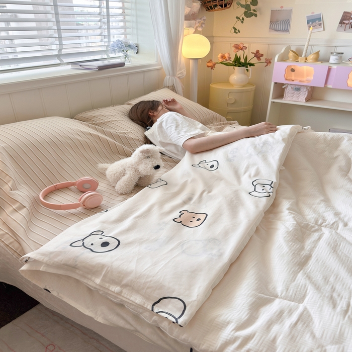 91家纺网 家纺一手货源 找家纺 Sweet dreams甜梦 2025新款全棉纯棉卡通印花睡袋酒店一体式全棉旅行睡袋 小象与熊