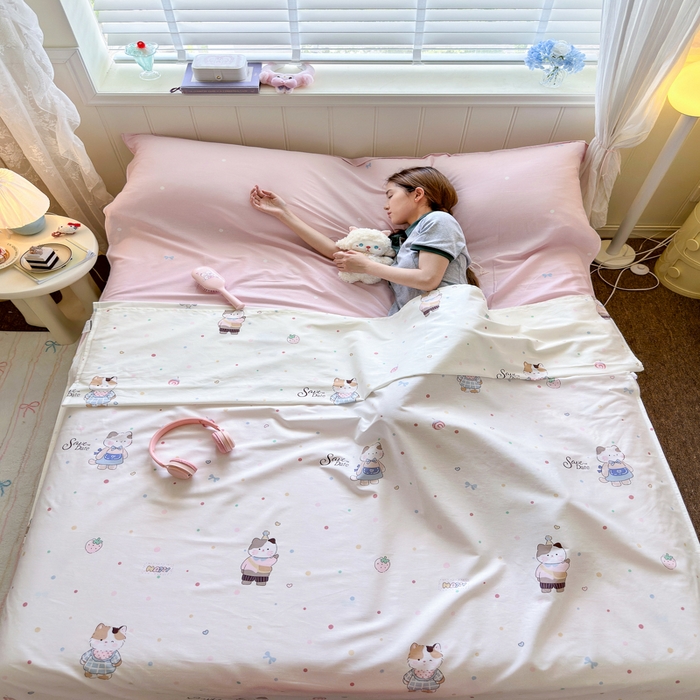 Sweet dreams甜夢 2025新款A(yù)類全棉純棉卡通印花睡袋酒店一體式全棉旅行睡袋 元氣貓貓