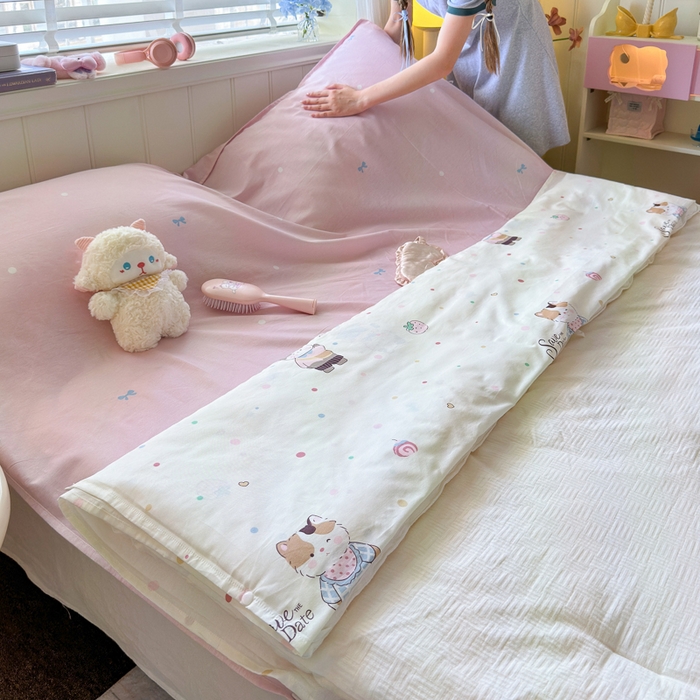 91家纺网 家纺一手货源 找家纺 Sweet dreams甜梦 2025新款全棉纯棉卡通印花睡袋酒店一体式全棉旅行睡袋 元气猫猫