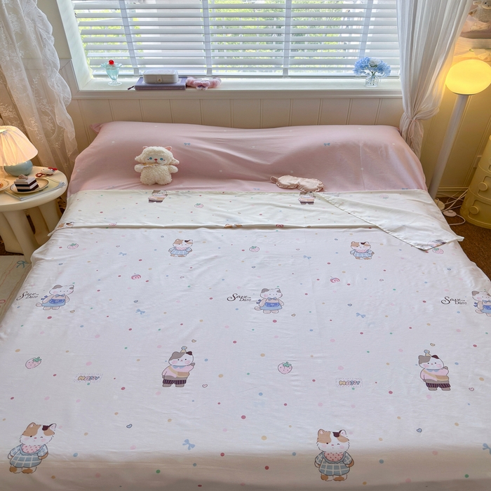 91家纺网 家纺一手货源 找家纺 Sweet dreams甜梦 2025新款全棉纯棉卡通印花睡袋酒店一体式全棉旅行睡袋 元气猫猫