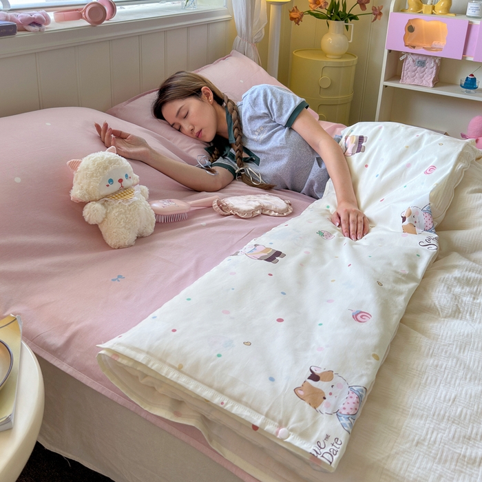 91家纺网 家纺一手货源 找家纺 Sweet dreams甜梦 2025新款全棉纯棉卡通印花睡袋酒店一体式全棉旅行睡袋 元气猫猫