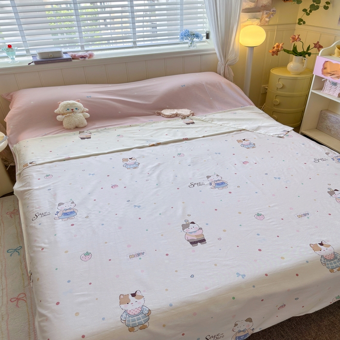 91家纺网 家纺一手货源 找家纺 Sweet dreams甜梦 2025新款全棉纯棉卡通印花睡袋酒店一体式全棉旅行睡袋 元气猫猫