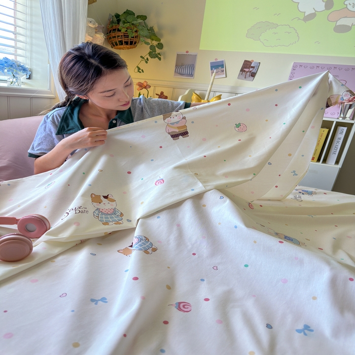 91家纺网 家纺一手货源 找家纺 Sweet dreams甜梦 2025新款全棉纯棉卡通印花睡袋酒店一体式全棉旅行睡袋 元气猫猫