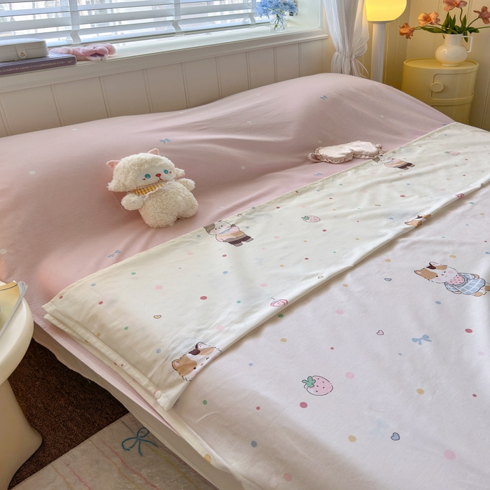 91家纺网 家纺一手货源 找家纺 Sweet dreams甜梦 2025新款全棉纯棉卡通印花睡袋酒店一体式全棉旅行睡袋 元气猫猫