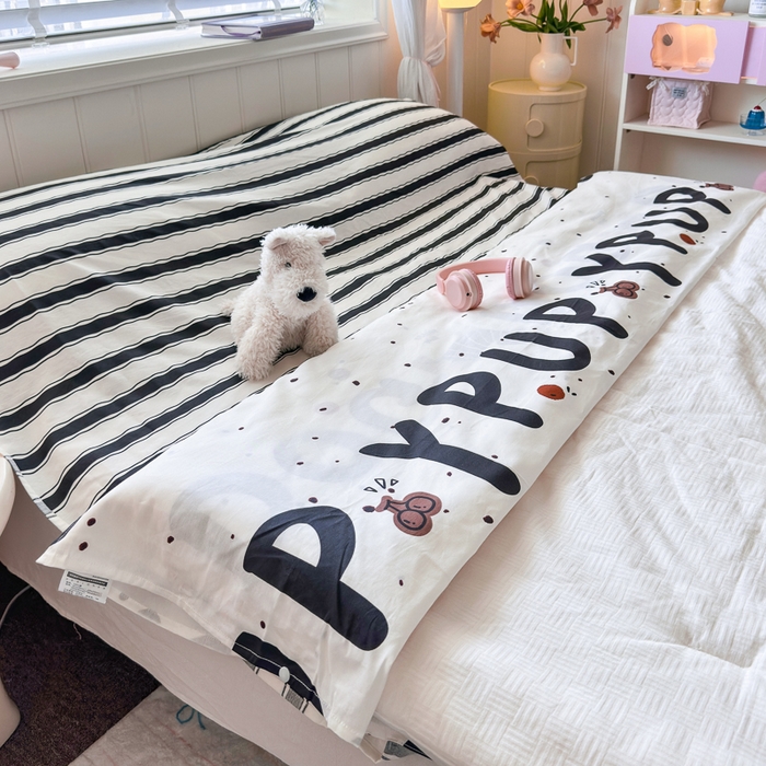 91家纺网 家纺一手货源 找家纺 Sweet dreams甜梦 2025新款全棉纯棉卡通印花睡袋酒店一体式全棉旅行睡袋 字母腊肠狗