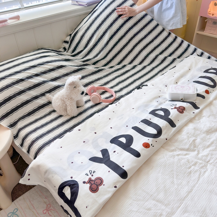 91家纺网 家纺一手货源 找家纺 Sweet dreams甜梦 2025新款全棉纯棉卡通印花睡袋酒店一体式全棉旅行睡袋 字母腊肠狗