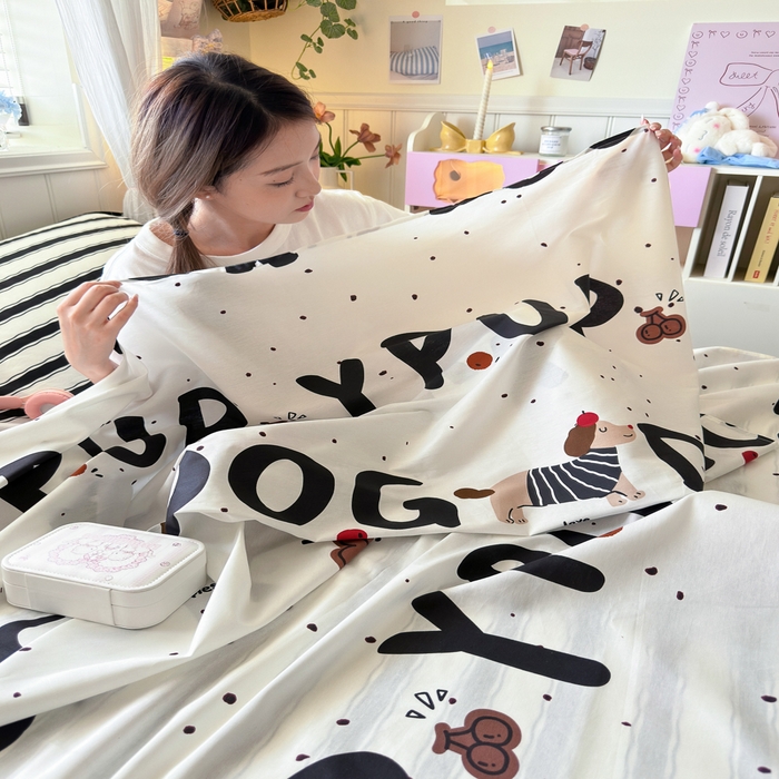 91家纺网 家纺一手货源 找家纺 Sweet dreams甜梦 2025新款全棉纯棉卡通印花睡袋酒店一体式全棉旅行睡袋 字母腊肠狗