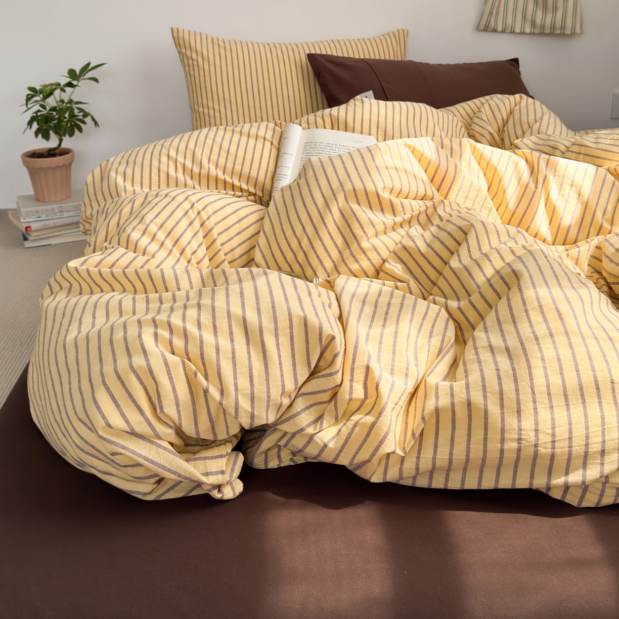 91家纺网 家纺一手货源 找家纺 （总）玖弘家居 2025新款全棉纯棉水洗棉五色条纹混搭四件套