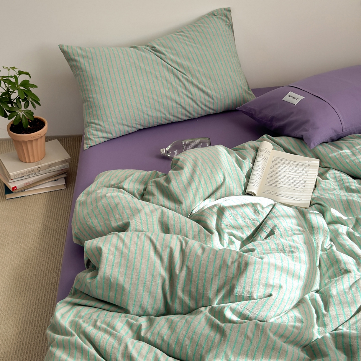 91家纺网 家纺一手货源 找家纺 （总）玖弘家居 2025新款全棉纯棉水洗棉五色条纹混搭单床笠