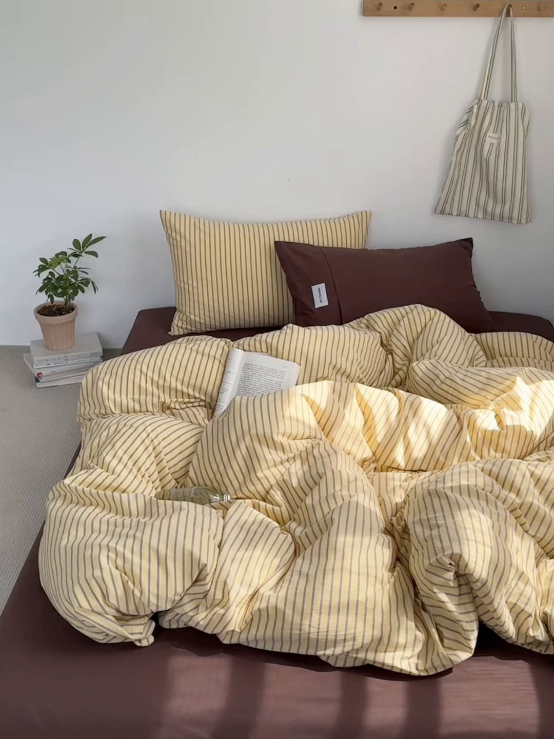 91家纺网 家纺一手货源 找家纺 玖弘家居 2025新款全棉纯棉水洗棉五色条纹混搭单床笠 混搭黄咖条