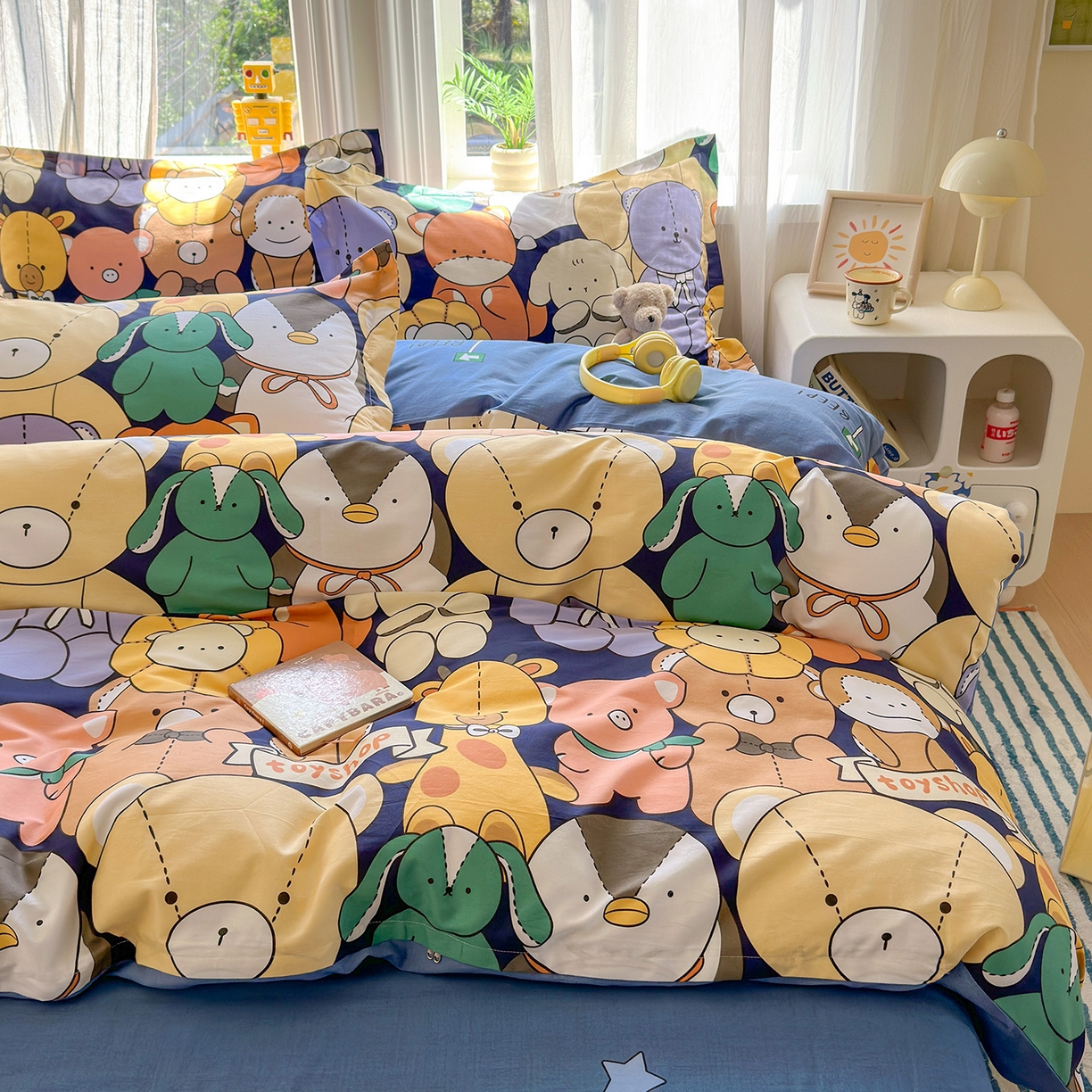 91家纺网 家纺一手货源 找家纺 金盛纺 2025新款全棉印花四件套 动物联盟