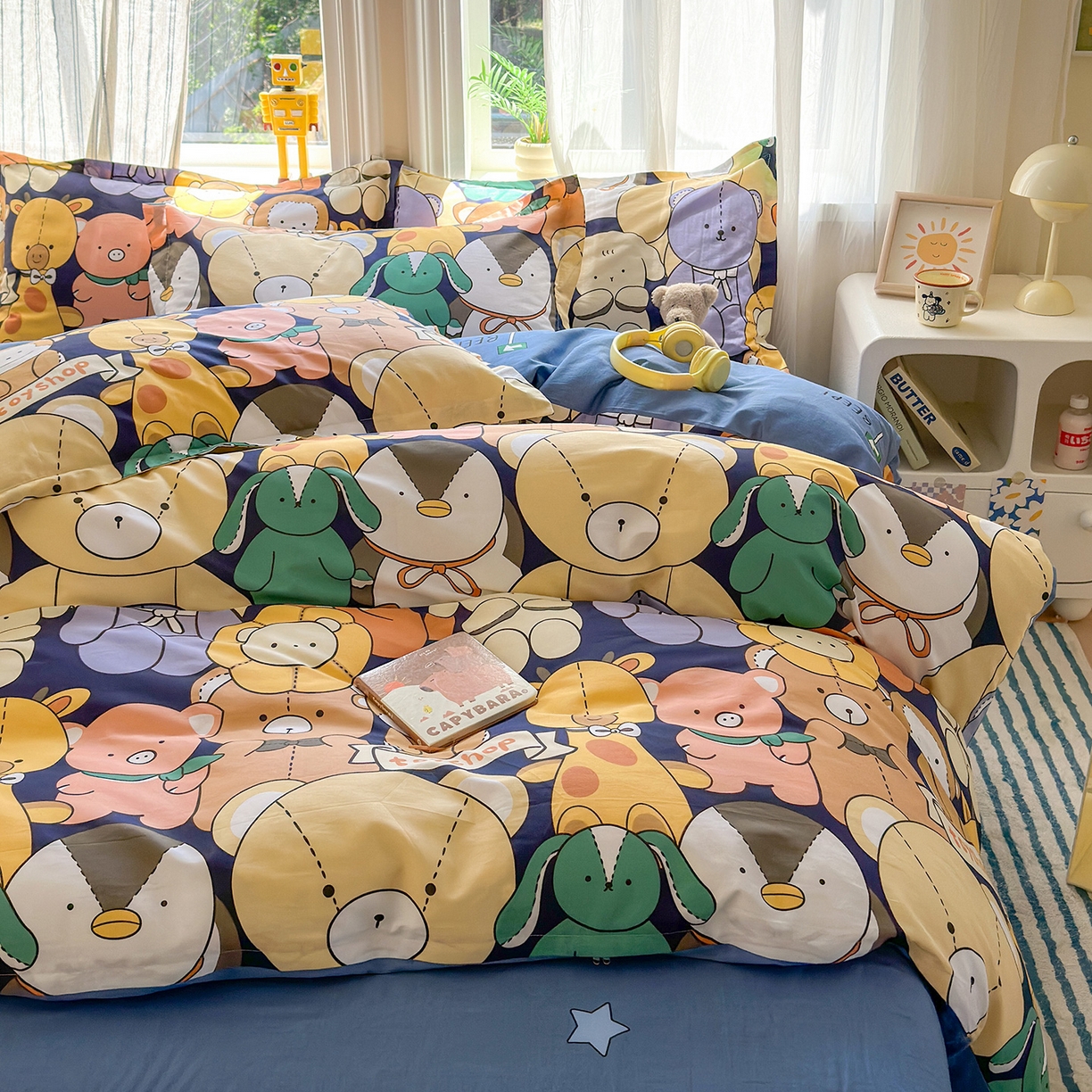 91家纺网 家纺一手货源 找家纺 金盛纺 2025新款全棉印花四件套 动物联盟