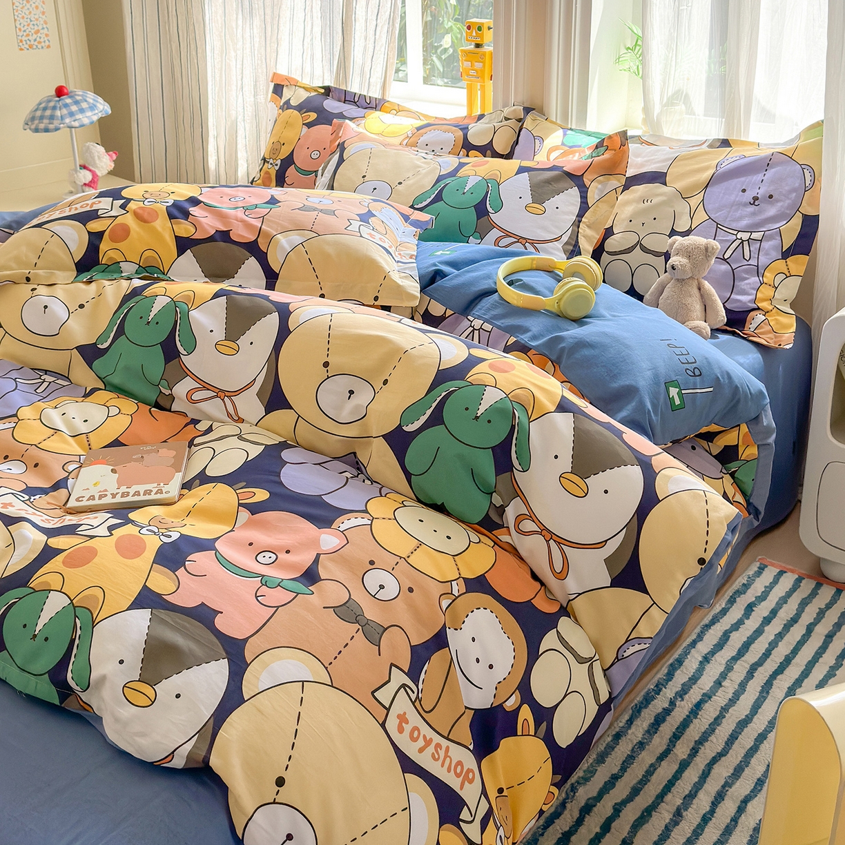 91家纺网 家纺一手货源 找家纺 金盛纺 2025新款全棉印花四件套 动物联盟