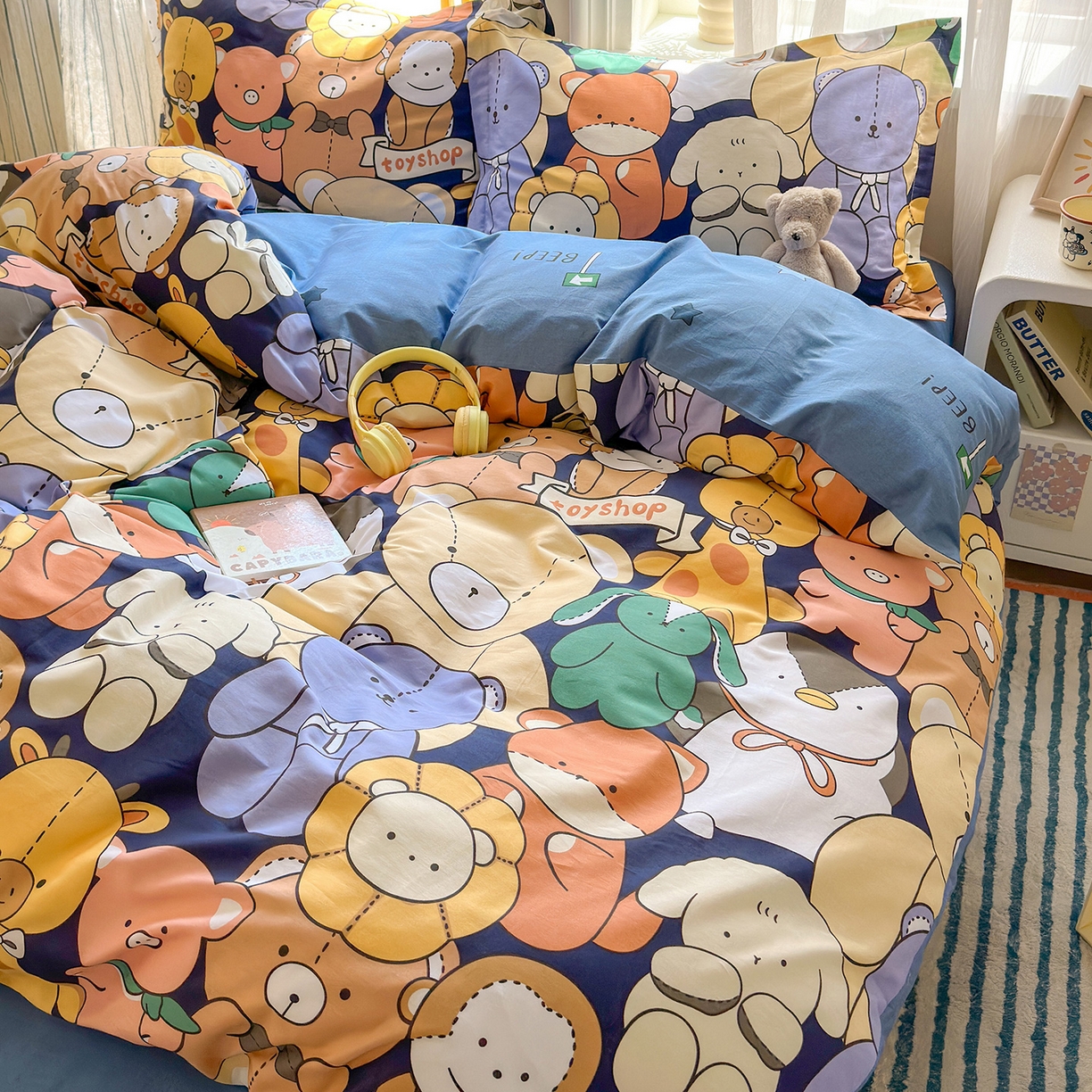 91家纺网 家纺一手货源 找家纺 金盛纺 2025新款全棉印花四件套 动物联盟