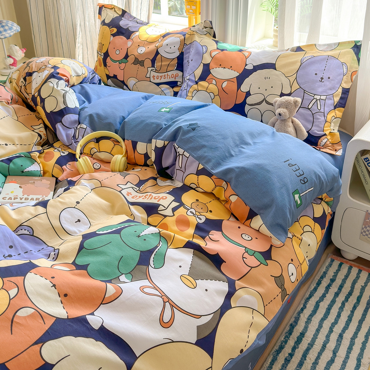 91家纺网 家纺一手货源 找家纺 金盛纺 2025新款全棉印花四件套 动物联盟