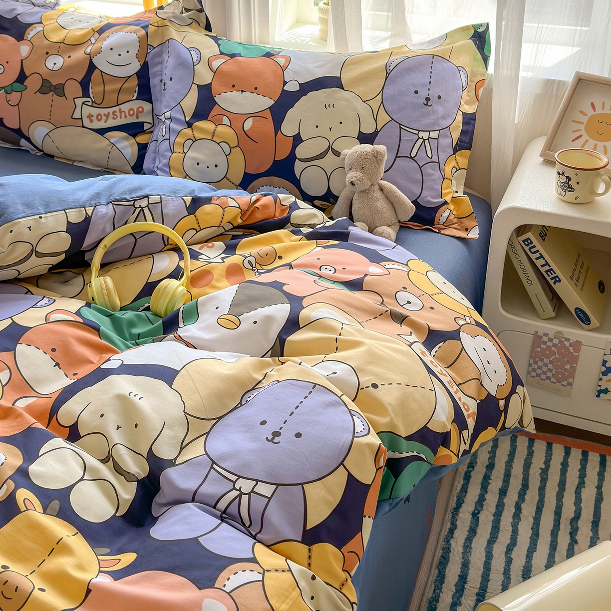 91家纺网 家纺一手货源 找家纺 金盛纺 2025新款全棉印花四件套 动物联盟