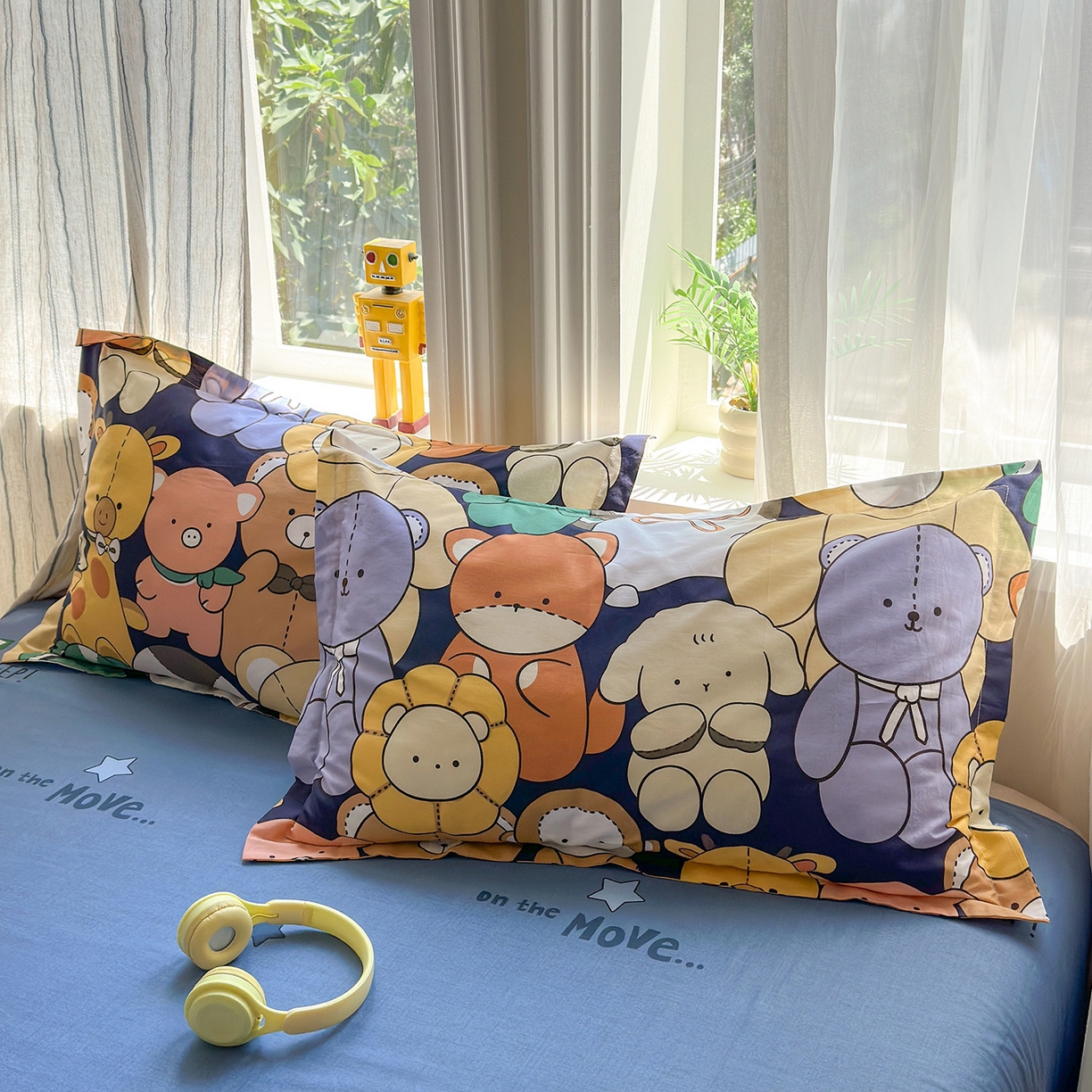 91家纺网 家纺一手货源 找家纺 金盛纺 2025新款全棉印花四件套 动物联盟