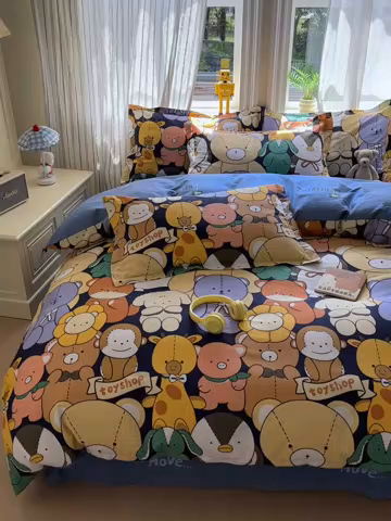 91家纺网 家纺一手货源 找家纺 金盛纺 2025新款全棉印花四件套 动物联盟