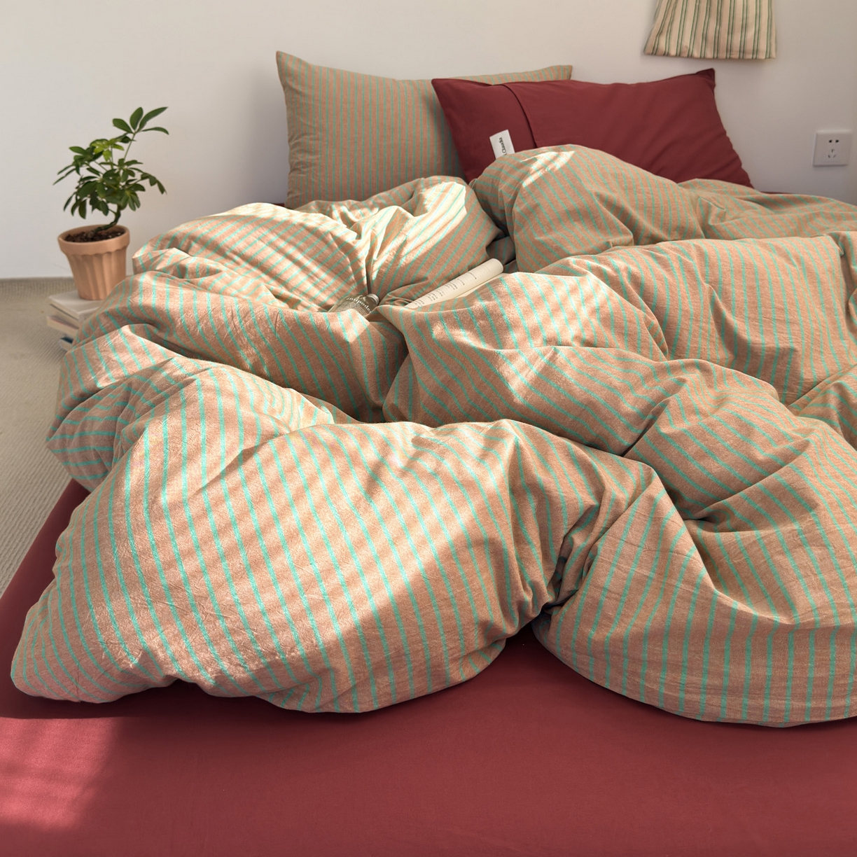 91家纺网 家纺一手货源 找家纺 （总）玖弘家居 2025新款全棉纯棉水洗棉五色条纹混搭单床笠