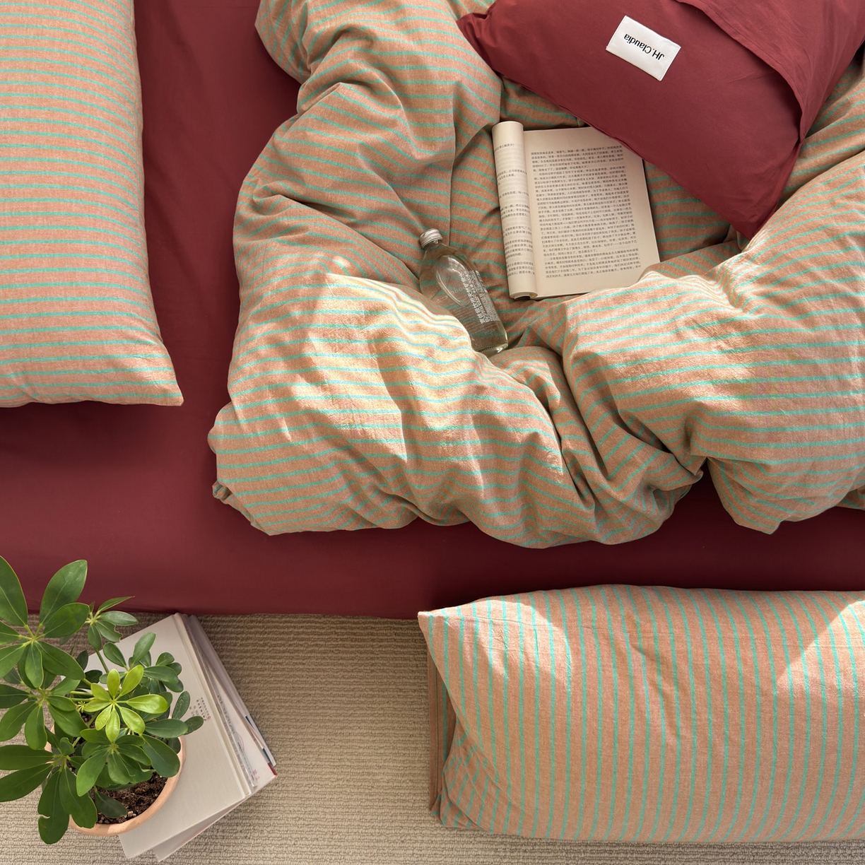 91家纺网 家纺一手货源 找家纺 （总）玖弘家居 2025新款全棉纯棉水洗棉五色条纹混搭单床笠