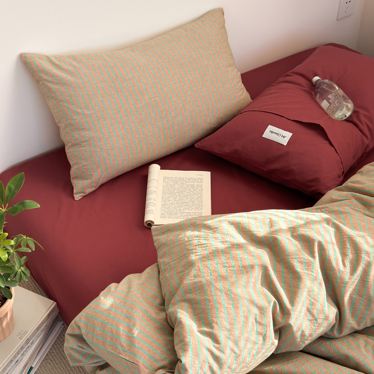 91家纺网 家纺一手货源 找家纺 （总）玖弘家居 2025新款全棉纯棉水洗棉五色条纹混搭单床笠