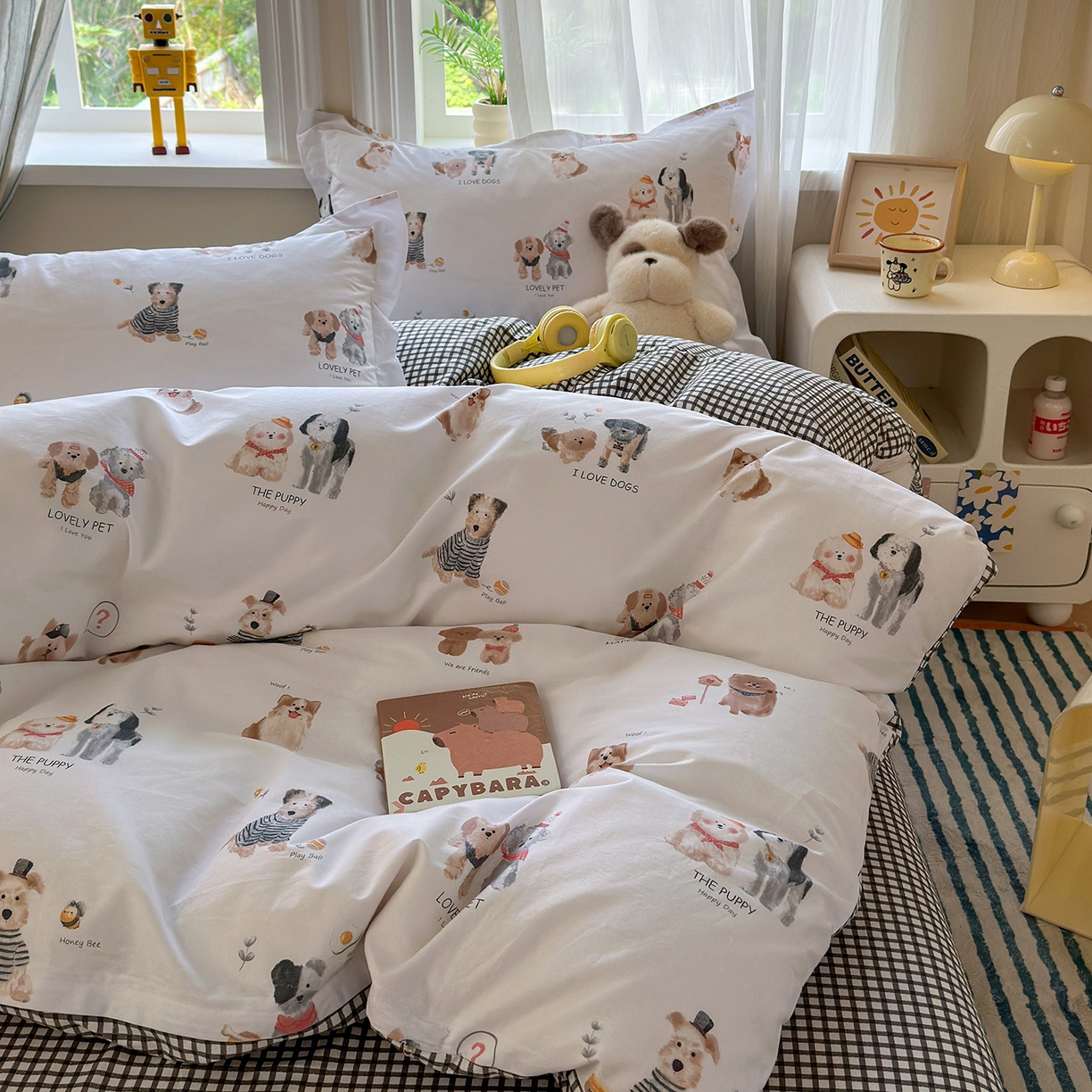 91家纺网 家纺一手货源 找家纺 金盛纺 2025新款全棉印花四件套 欢乐家族