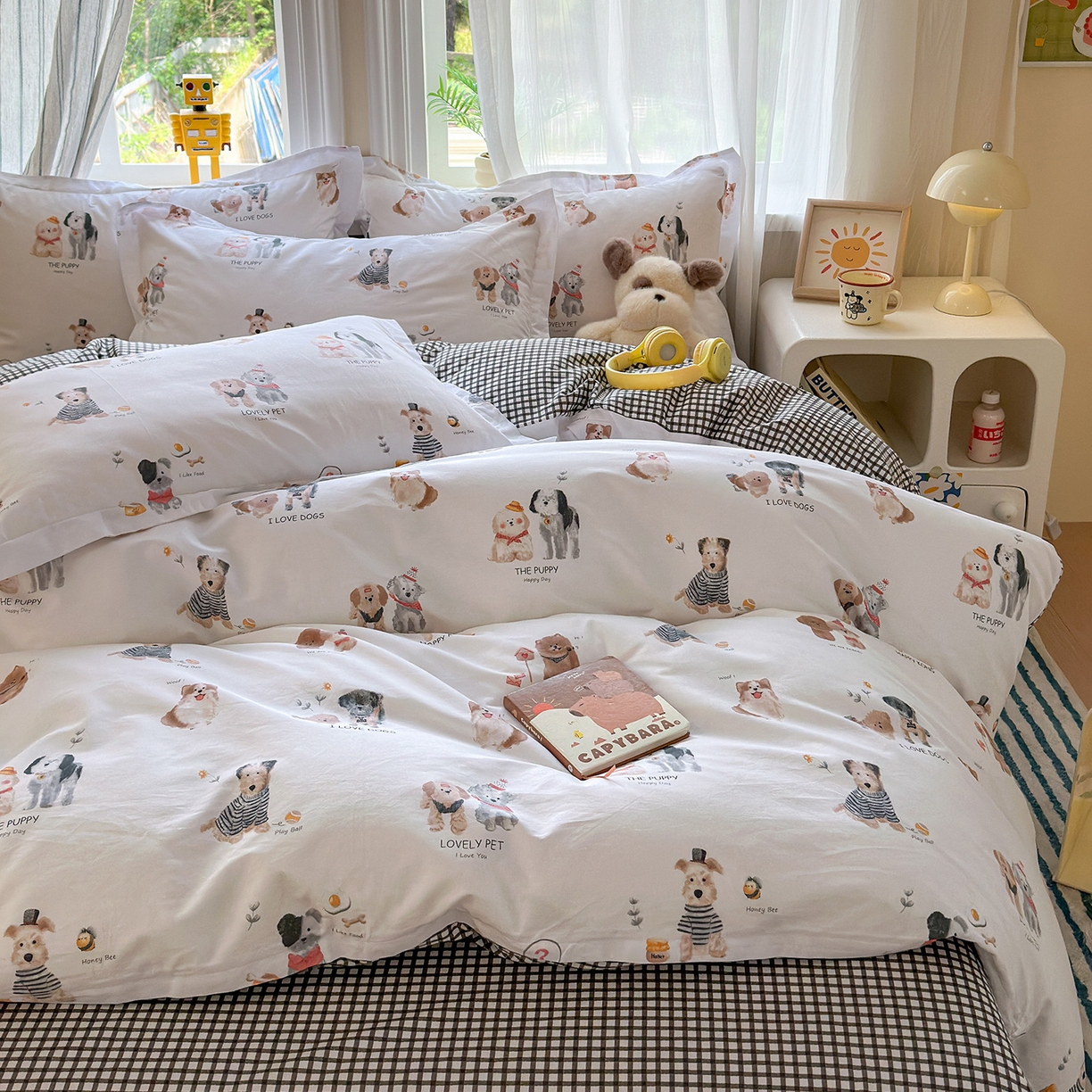 91家纺网 家纺一手货源 找家纺 金盛纺 2025新款全棉印花四件套 欢乐家族