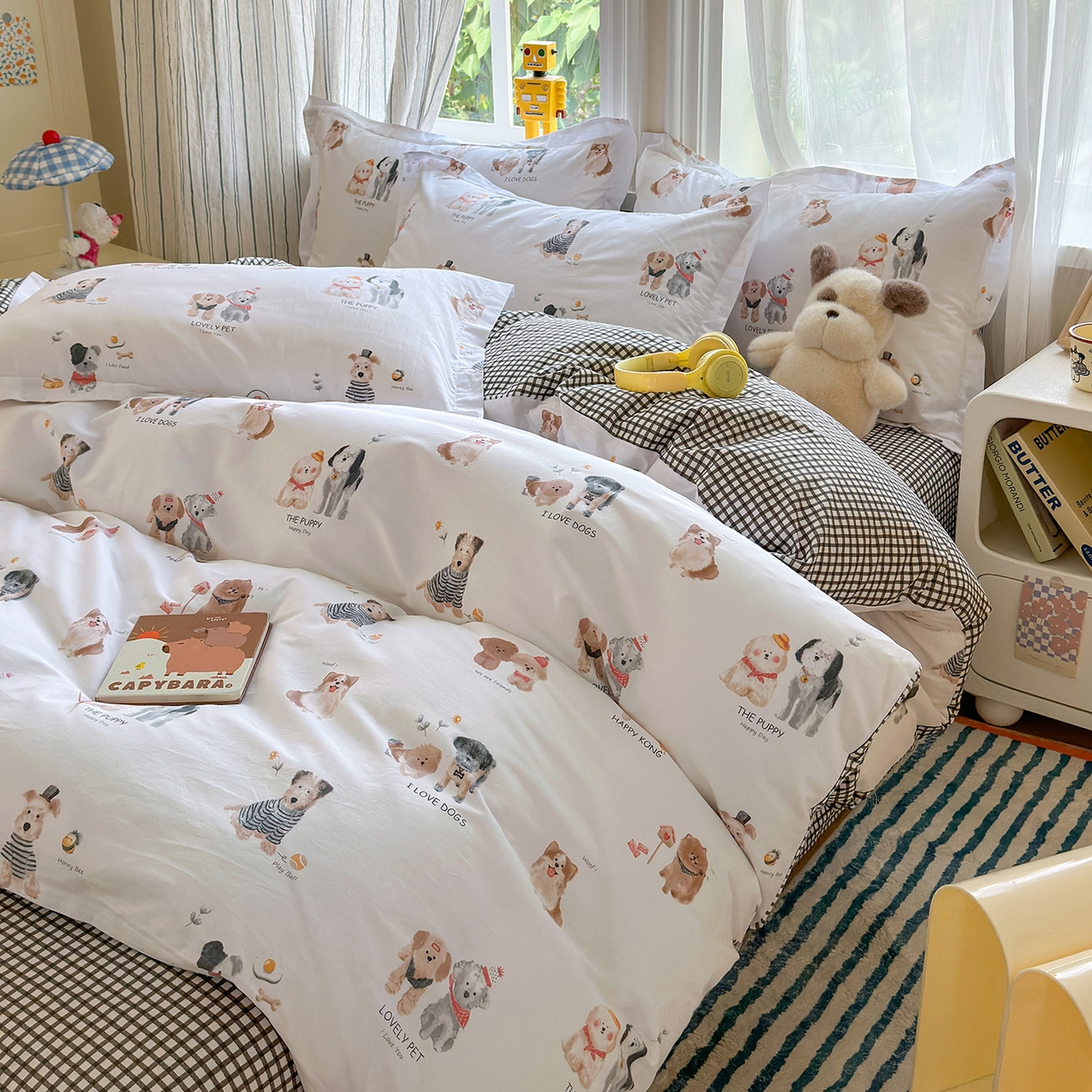 91家纺网 家纺一手货源 找家纺 金盛纺 2025新款全棉印花四件套 欢乐家族