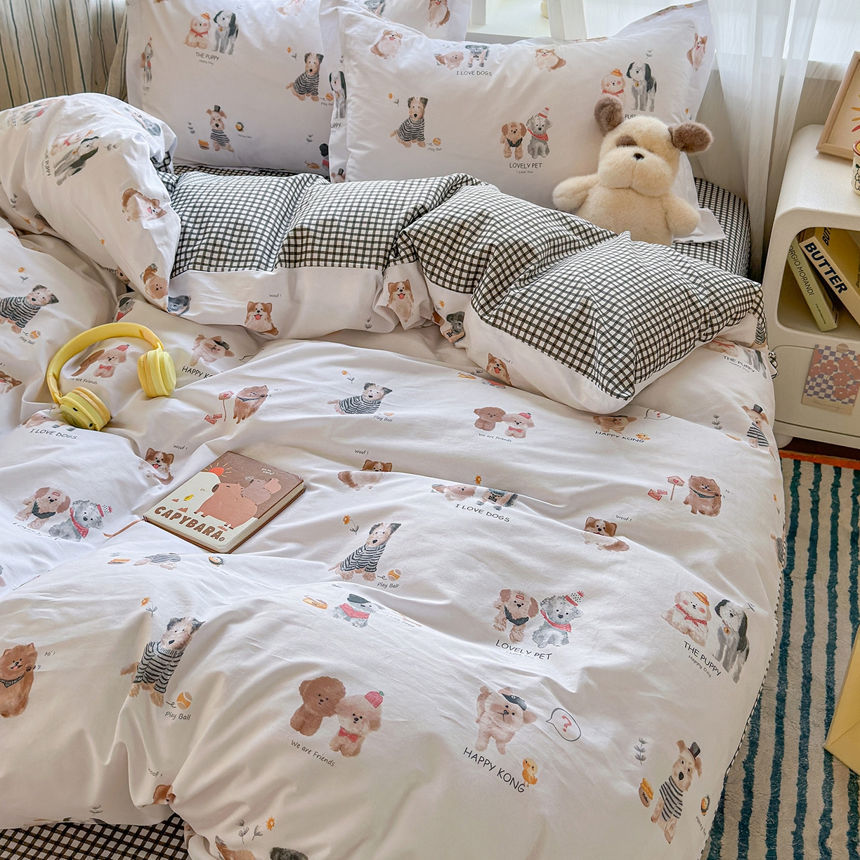 91家纺网 家纺一手货源 找家纺 金盛纺 2025新款全棉印花四件套 欢乐家族