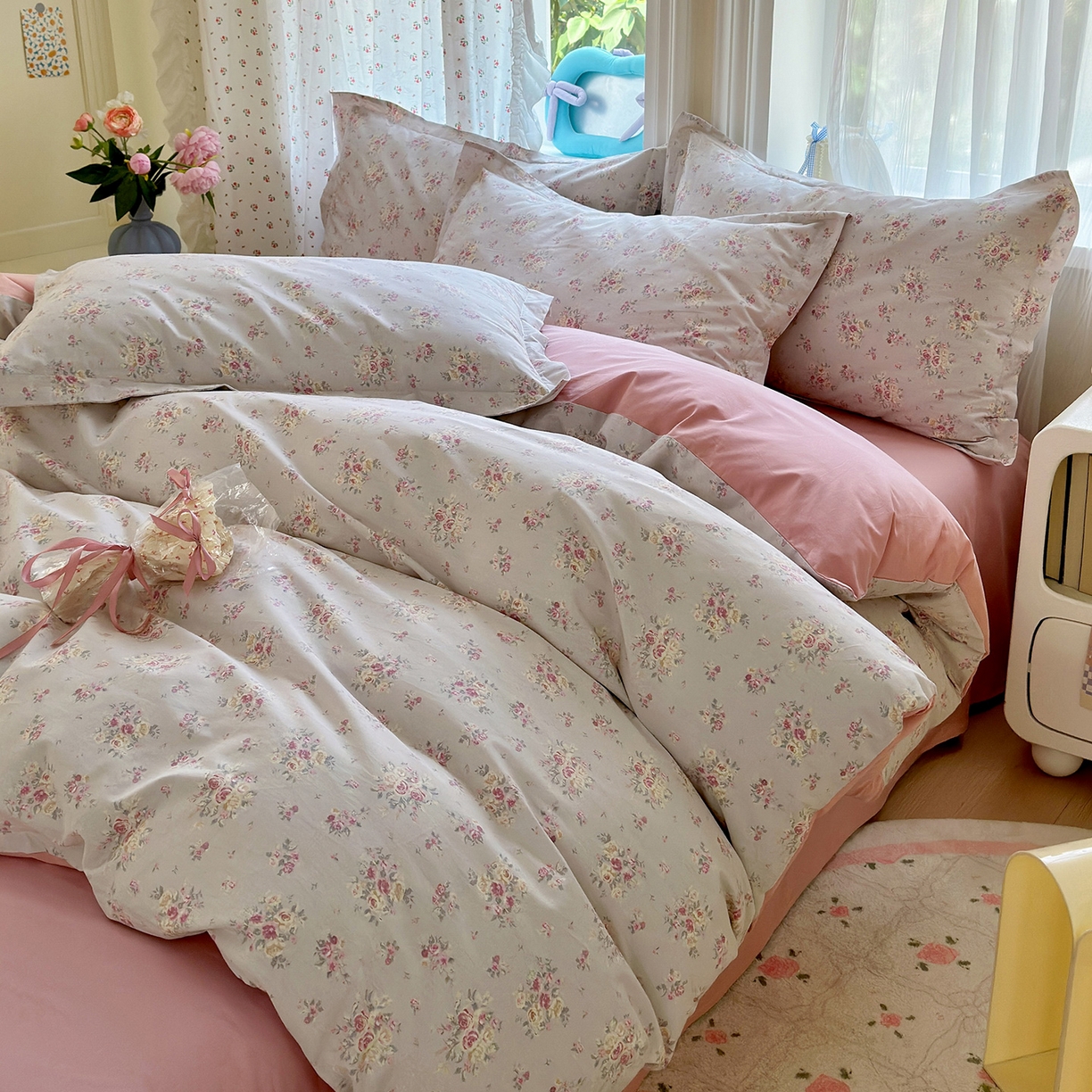 91家纺网 家纺一手货源 找家纺 金盛纺 2025新款全棉印花四件套 浅浅花恋