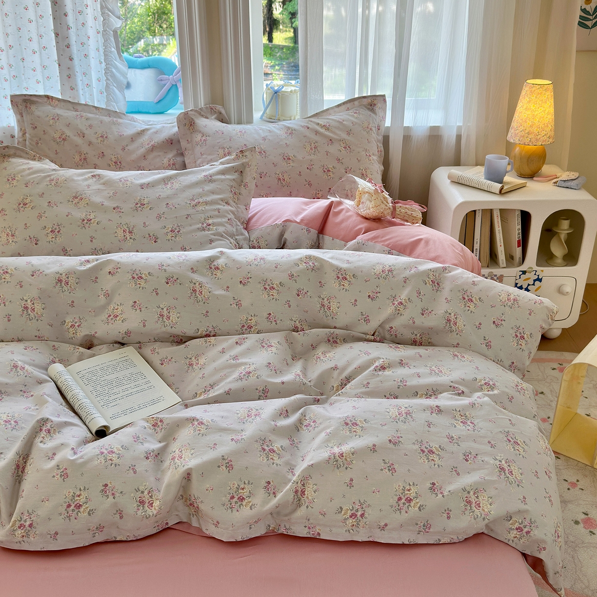 91家纺网 家纺一手货源 找家纺 金盛纺 2025新款全棉印花四件套 浅浅花恋