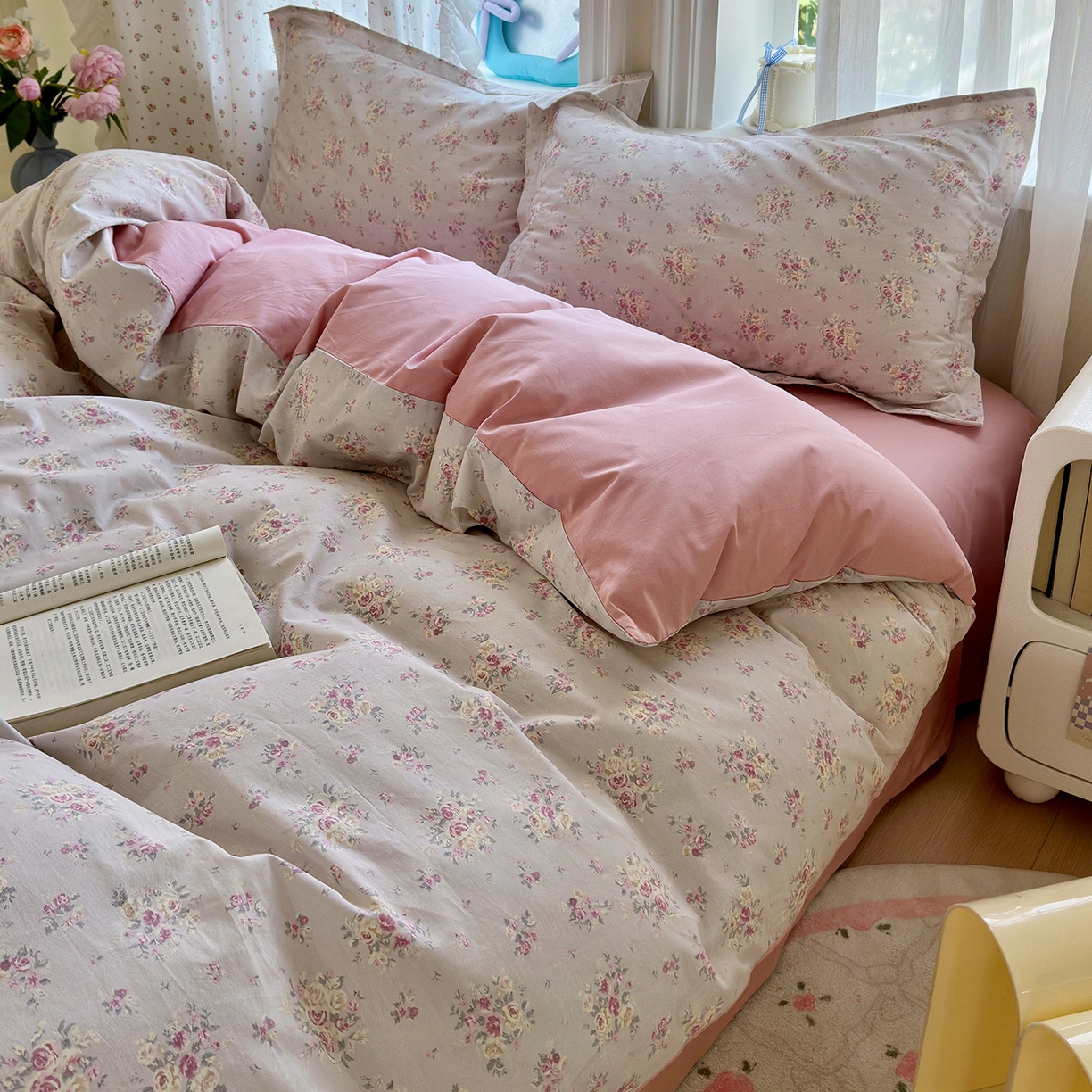 91家纺网 家纺一手货源 找家纺 金盛纺 2025新款全棉印花四件套 浅浅花恋