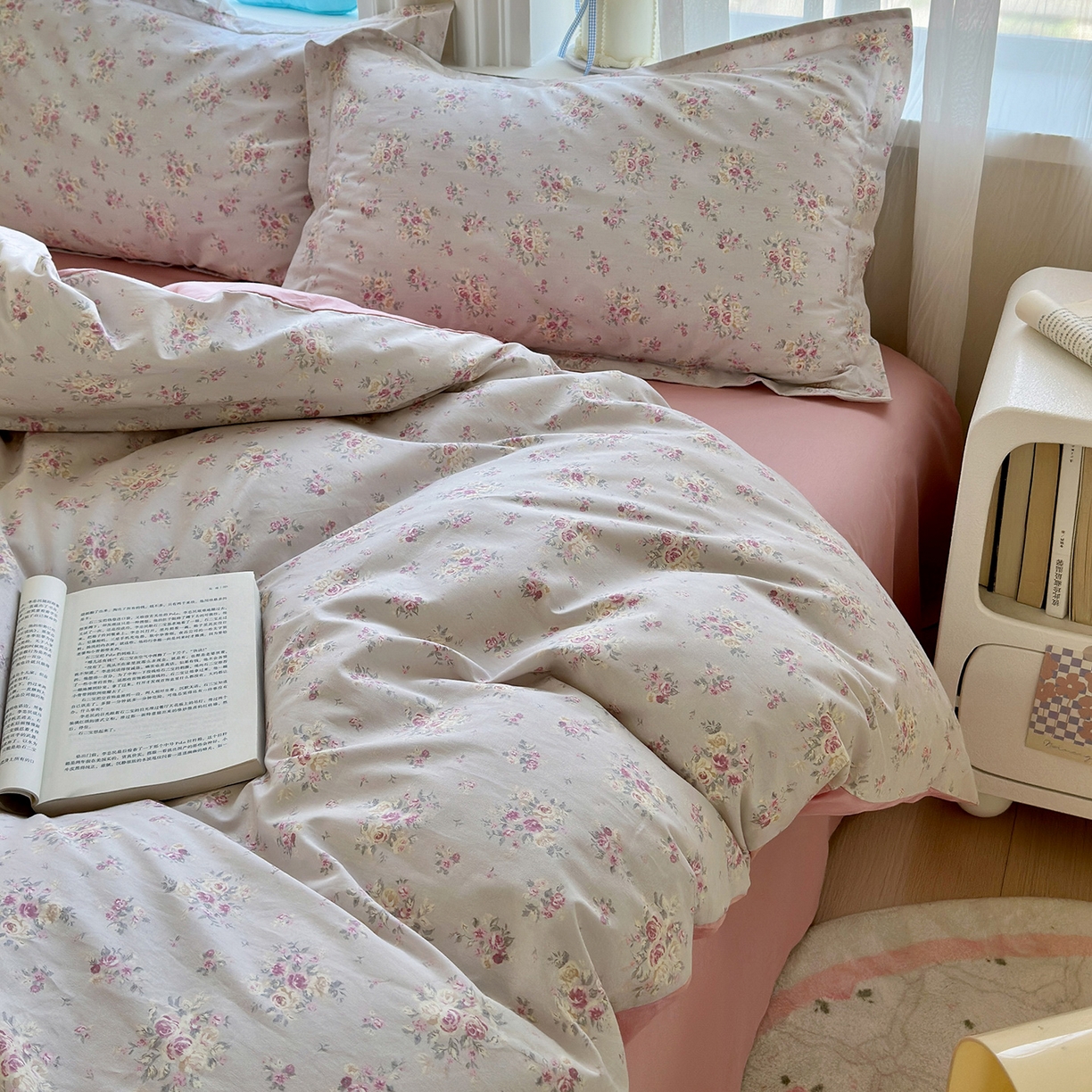 91家纺网 家纺一手货源 找家纺 金盛纺 2025新款全棉印花四件套 浅浅花恋