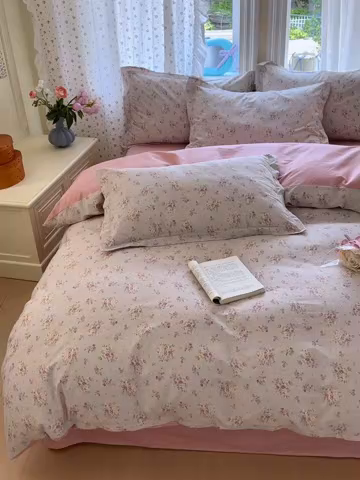 91家纺网 家纺一手货源 找家纺 金盛纺 2025新款全棉印花四件套 浅浅花恋