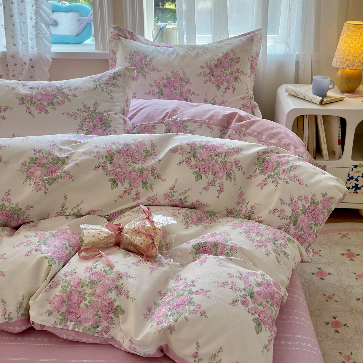 91家纺网 家纺一手货源 找家纺 金盛纺 2025新款全棉印花四件套 苏菲一粉